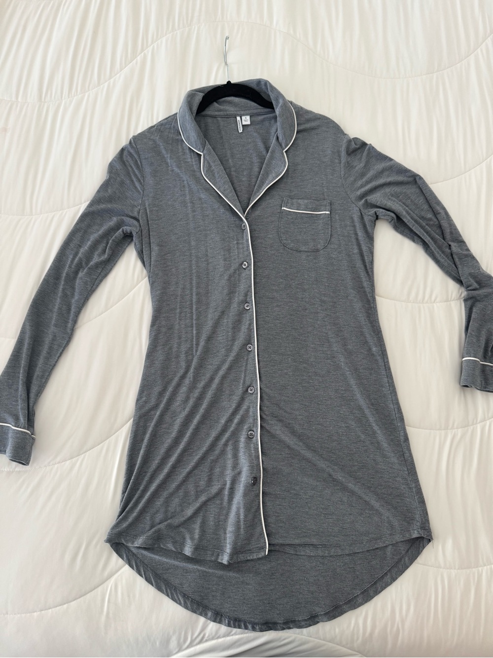 Nordstrom Gray Moonlight Eco Button-Front Nightshirt with White Piping